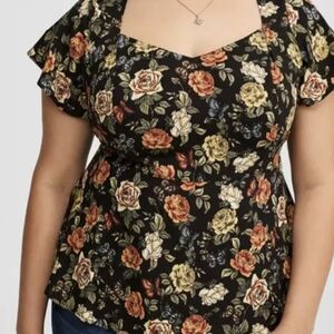 Torrid Orange Cream Ruffled Peplum Blouse